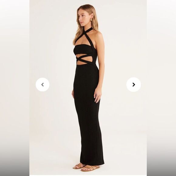 Rumer Sorrento maxi dress Black cut out Halter strappy gown Revolve L - Picture 3 of 14